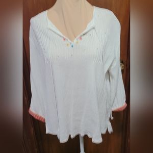 Rocks & Indigo White Sheer Women's Shirt With Beaded Details Size Medium